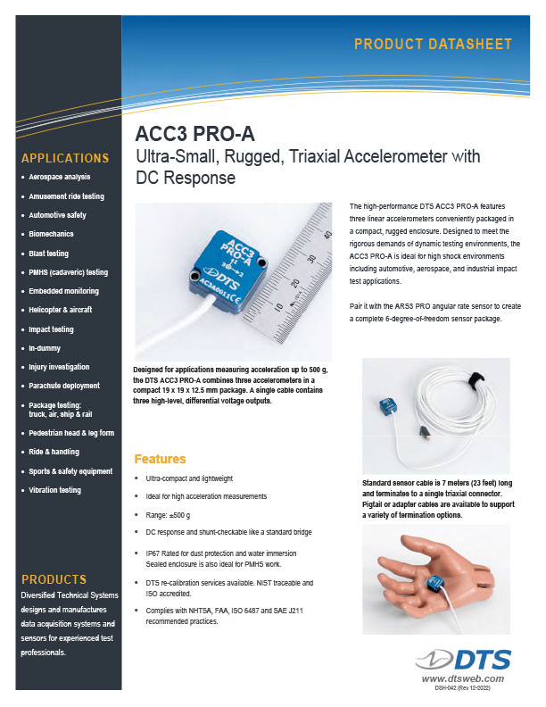 ACC3 PRO-A Accelerometer Sensor Datasheet